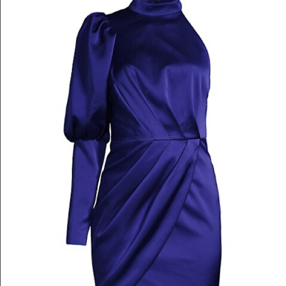 LAVISH ALICE Satin One-Sleeve Wrap Minidress